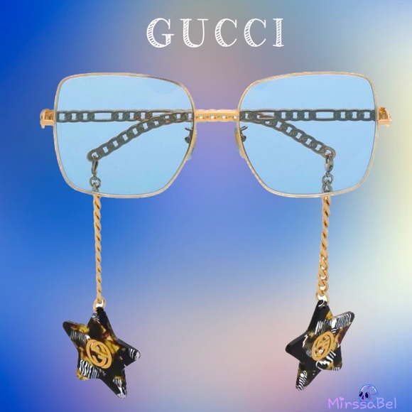 GUCCI 61MM Blue Square Sunglasses With Detachable Charm - Picture 5 of 16